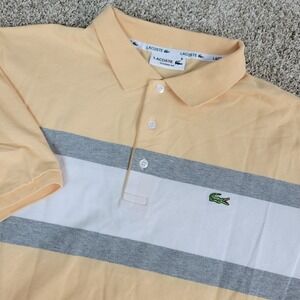 Lacoste Classic Fit Mens 8 Orange Gray White Striped Stretch Knit Polo SS